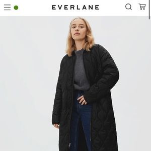 Everlane Long Liner Quilted Coat Black Large